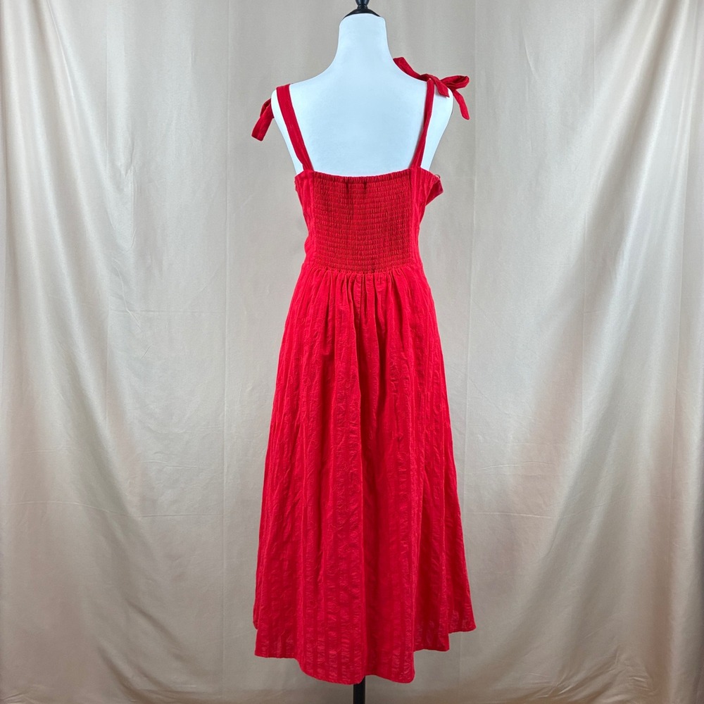 Draper James RSVP Womens L Midi Dress Red Heart Embroidered Cottagecore Summer - Picture 3 of 14